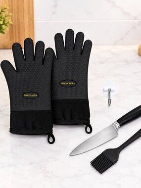 Moon Aura BBQ Gloves Heat Resistant Silicone Oven Mitts 13.38" Waterproof Grill